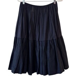 S Max Mara Navy Black Ramie Cotton Tiered Midi Skirt Elastic Waist Size 14 IT 46